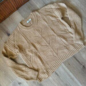 Madewell Tab Charley Tan Cable Knit Pullover Honeysuckle Alpaca Sweater Size M